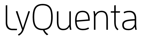 Das Logo lyQuenta als schwarzer, dünner Schriftzug auf weißem Grund.